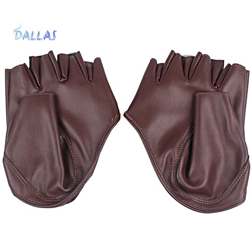 DALLS_ Lady Fashion Faux Leather Half Finger Gloves Driving Pole Dancing Show Gloves