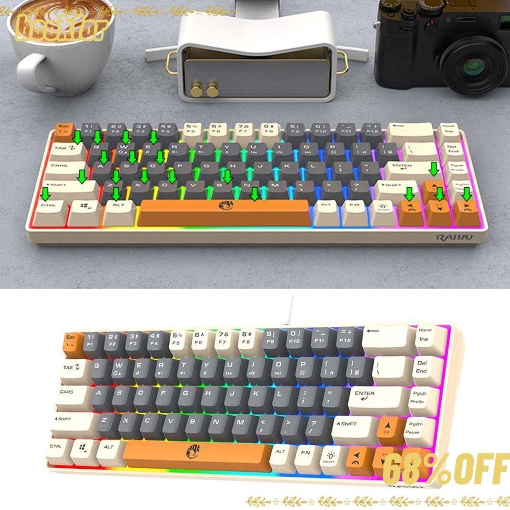 BOOKFOR Gaming Mechanical Keyboard, Thai Keys Blue Switch RAID K68 Keyboard, 68 คีย์การเชื่อมต่อ USB