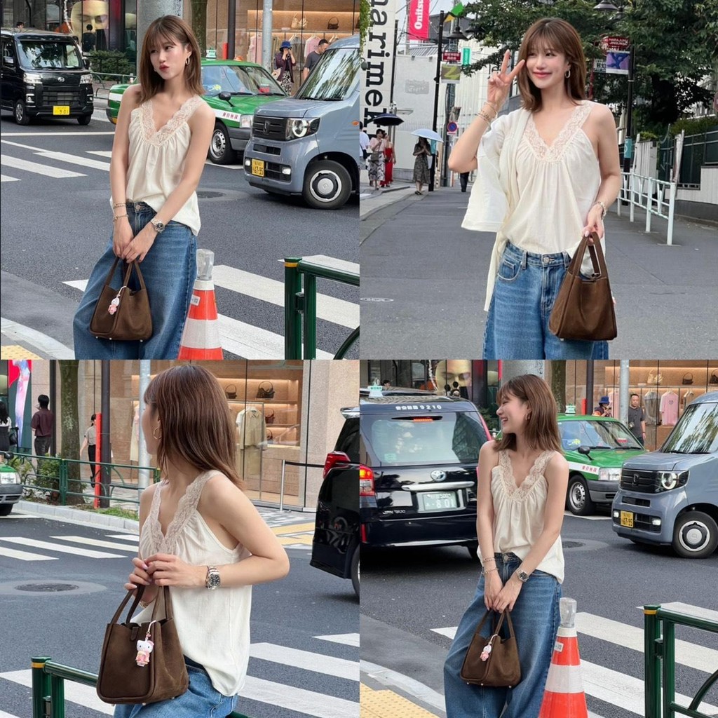 KN.Clothes เสื้อกล้ามลูกไม้ คอวี เนื้อผ้าคอตตอน ลูกไม้ไม่คัน L7