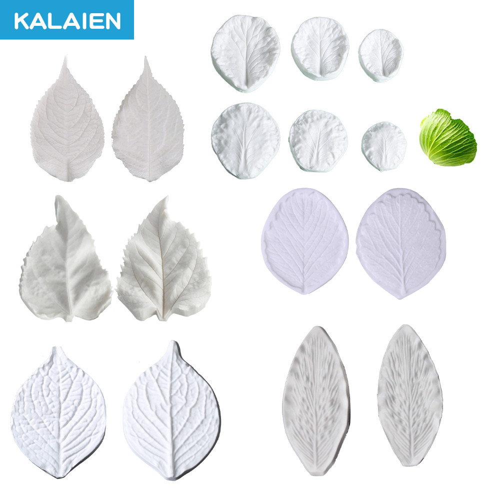 KALAIEN 9 รูปแบบ F Ondant แม่พิมพ์ซิลิโคน Leaf Shape Universal Leaves Multi รูปแบบ DIY Sugarcraft Fondant, เค้กตกแต่ง,Clay อุปกรณ์เบเกอรี่