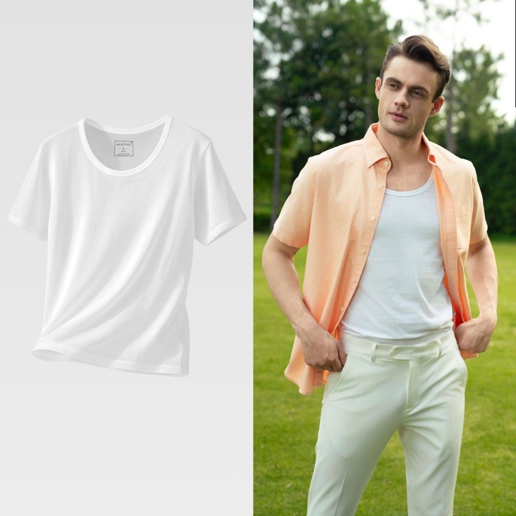 ARISTINO เสื้อยืดผู้ชายสไตล์เบสิค คอตตอนนุ่ม 100% เป็นมิตรกับผิว ATS001EDP01