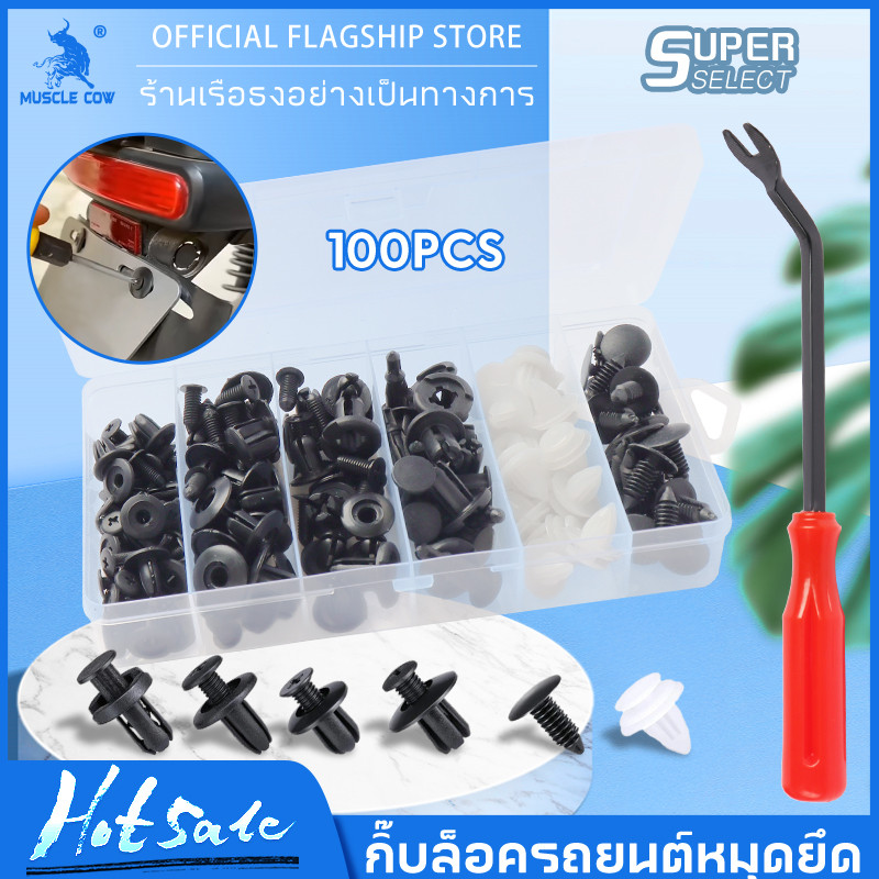 MUSCLE COW 100ชิ้น หมุดกิ๊บล็อค หมุดกิ๊บล็อคกันชน หมุดพลาสติก กิ๊บล็อครถยนต์หมุดยึดพลาสติก6 ชิ้นรถยนต์ Rivets คลิปผสมรถ