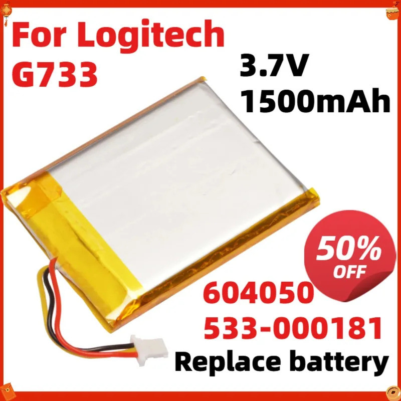 3.7V 1500mAh 604050 533-000181 แบตเตอรี่เปลี่ยนแบตเตอรี่สําหรับหูฟังชุดหูฟังเกมไร้สาย Logitech G733 