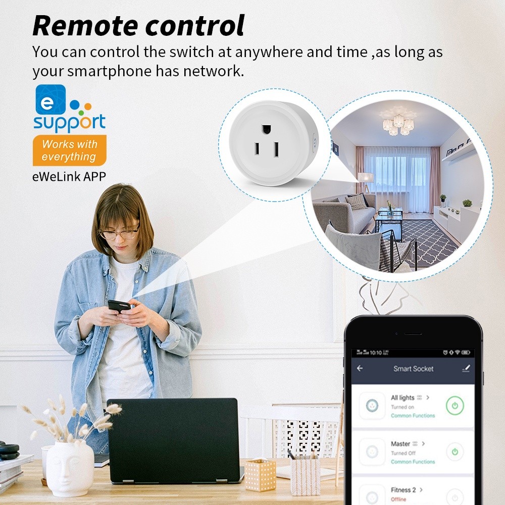 [New]EWelink ซ็อกเก็ต WiFi Smart socket รองรับ eWeLink APP Alexa Google ควบคุมด้วยเสียง