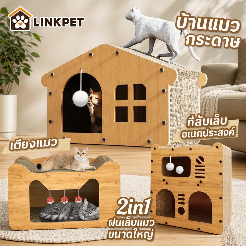 บ้านลับเล็บแมว กล่องกระดาษแมว ที่ลับเล็บแมว เตียงแมว บ้านแมวลูกฟูก ของเล่นแมว เฟอร์นิเจอร์แมว