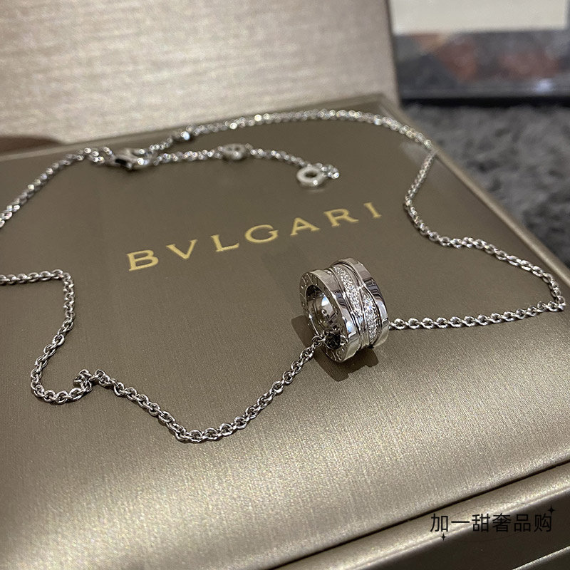 [พร้อมกล่อง] บี ZERO1 Spring Series 18K White Gold Hollow Middle Diamond Full Diamond Necklace Clavicle Chain