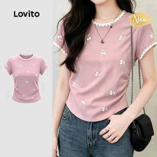(New Arrival) Lovito Women Casual T-shirt Colorblock Bow Spring/summer T-shirt LK7ED887