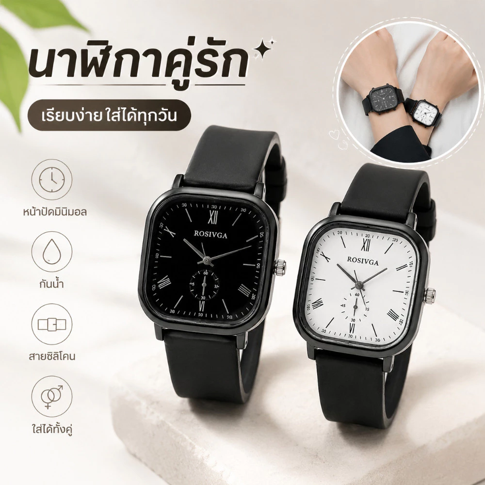 นาฬิกาข้อมือควอตซ์แฟชั่น สายหนัง PU หน้าปัดสี่เหลี่ยม สไตล์คลาสสิก เรียบง่าย สําหรับผู้ชายและผู้หญิง