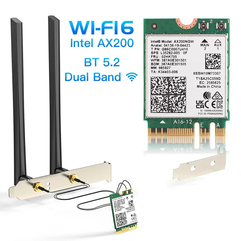 Dual Band Wifi 6 Intel AX200 M.2 การ์ดเครือข่าย AX200NGW ชุดเดสก์ท็อปบลูทูธ 5.2 Wifi6 อะแดปเตอร์ไร้ส