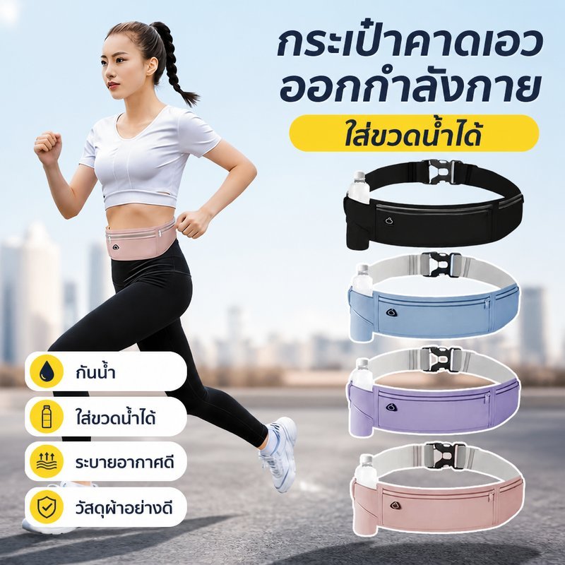 กระเป๋าคาดเอววิ่ง กระเป๋ากีฬา กันน้ำ น้ำหนักเบา ใส่มือถือ ใส่ขวดน้ำ สะท้อนแสง ปั่นจักรยาน