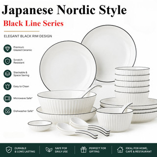 Japanese Style Yamada Nordic Premium Ceramic Dinnerware Dinner Set Ceramic Plates Bowl Set Pinggan Mangkuk Seramik Raya