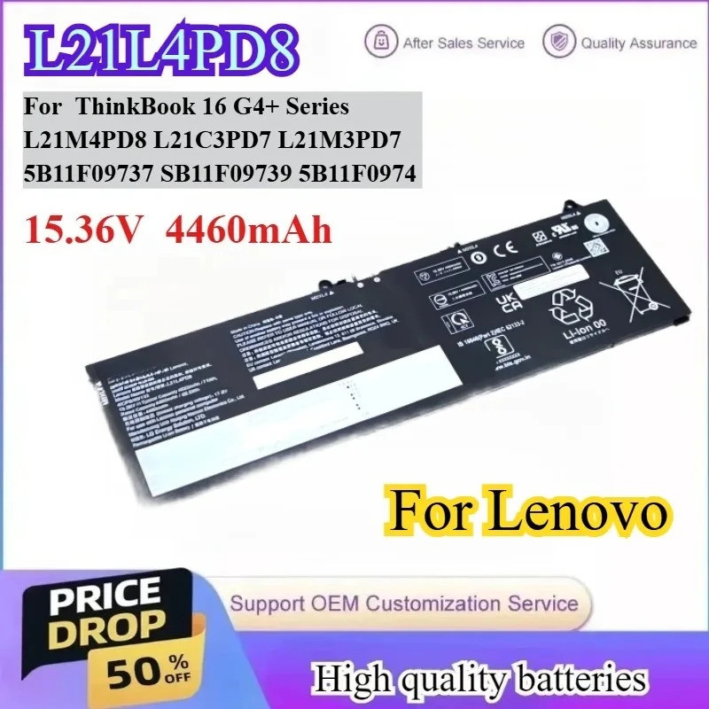 L21L4PD8 15.36V 4460mAh 68.5Wh แบตเตอรี่สําหรับ Lenovo ThinkBook 16 G4+ L21M4PD8 L21C3PD7 5B11F09737
