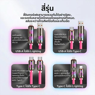 240W สายชาร์จ 4-in-1 ชาร์จเร็ว Type C to Lightning มีไฟแสดงสถานะ RGB ทนทาน สำหรับมือถือ iPhone17 iPad NWELER