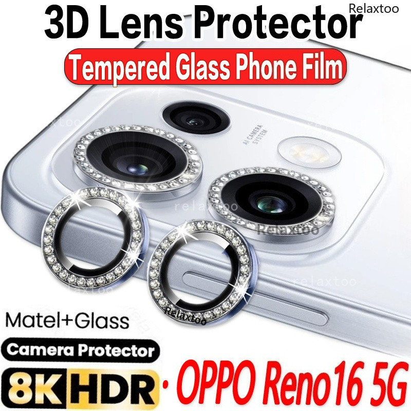 Reno16 5G 2026 Glitter Diamond Full โค้งเลนส์กล้องสําหรับ OPPO Reno 16 Pro F 16Pro 16F Reno16Pro Reno16F 5G เลนส์โลหะใสแหวนกระจกนิรภัยเลนส์กล้องฟิล์มโทรศัพท์