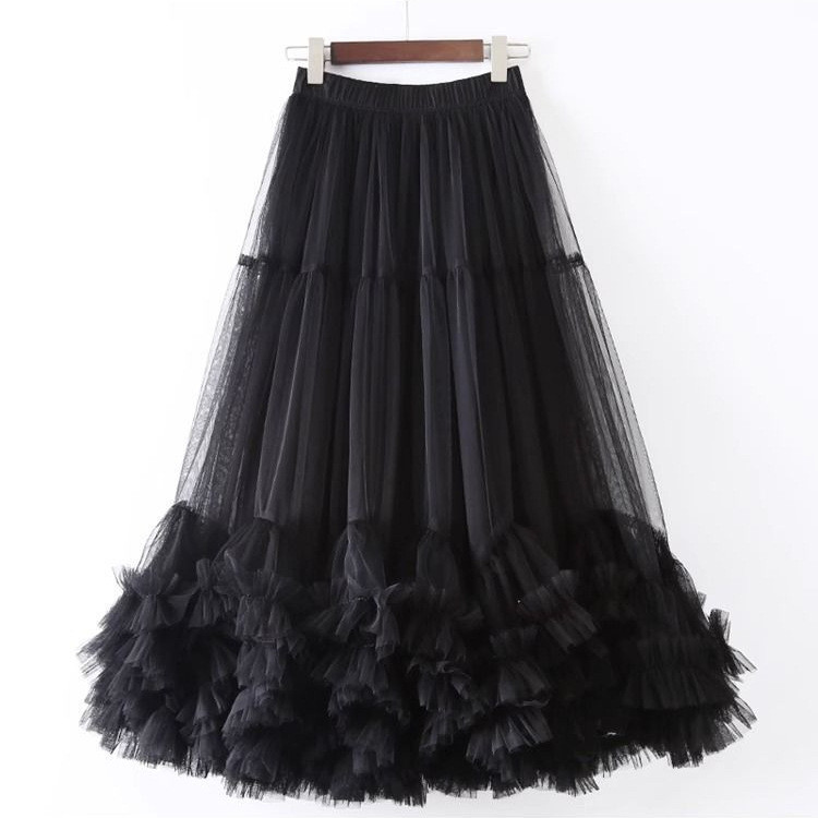 Sweet Funse Lace a-Line กระโปรงตาข่ายขนาดใหญ่ปุย