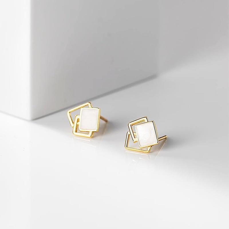 Infinity Square Earrings ต่างหูเงินแท้ S925 [MERCELO]