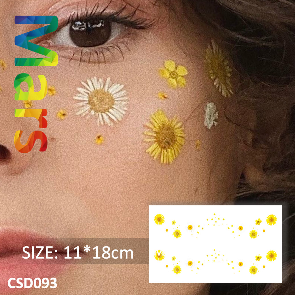 Mars Tattoo"Daisy Face Freckle" รอยสักชั่วคราว, White Floral Faux Freckles Face Decals รอยสักปลอม, กันน้ํา, ลุครอยสักแท้, ง่ายต่อการทาและลบ CSD093