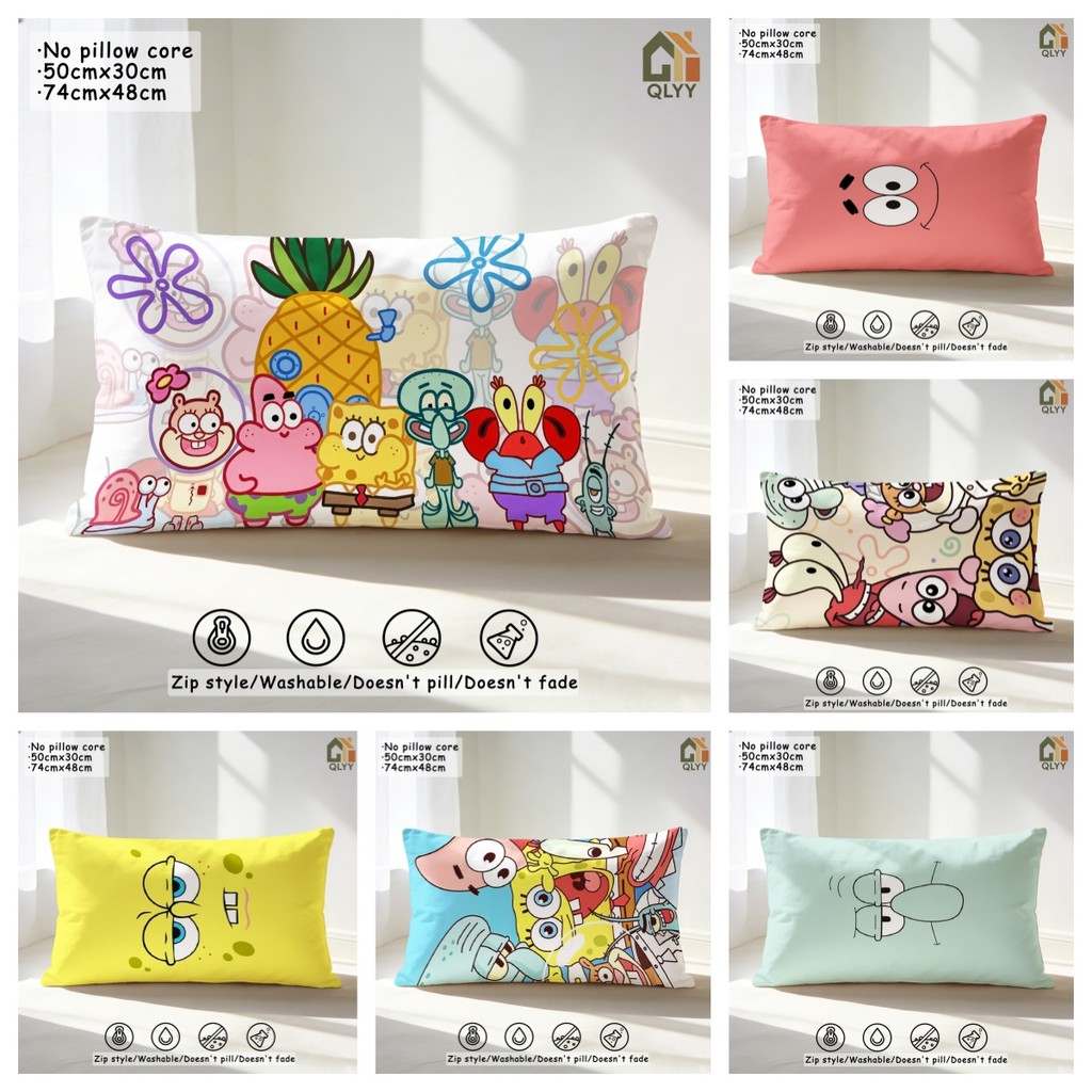 SpongeBob SquarePantsPillow Cover - เคสเบาะแบบซักได้แบบซิป - 50x30cm/74x48cm-โพลีเอสเตอร์(ไม่มีแกนหมอน)