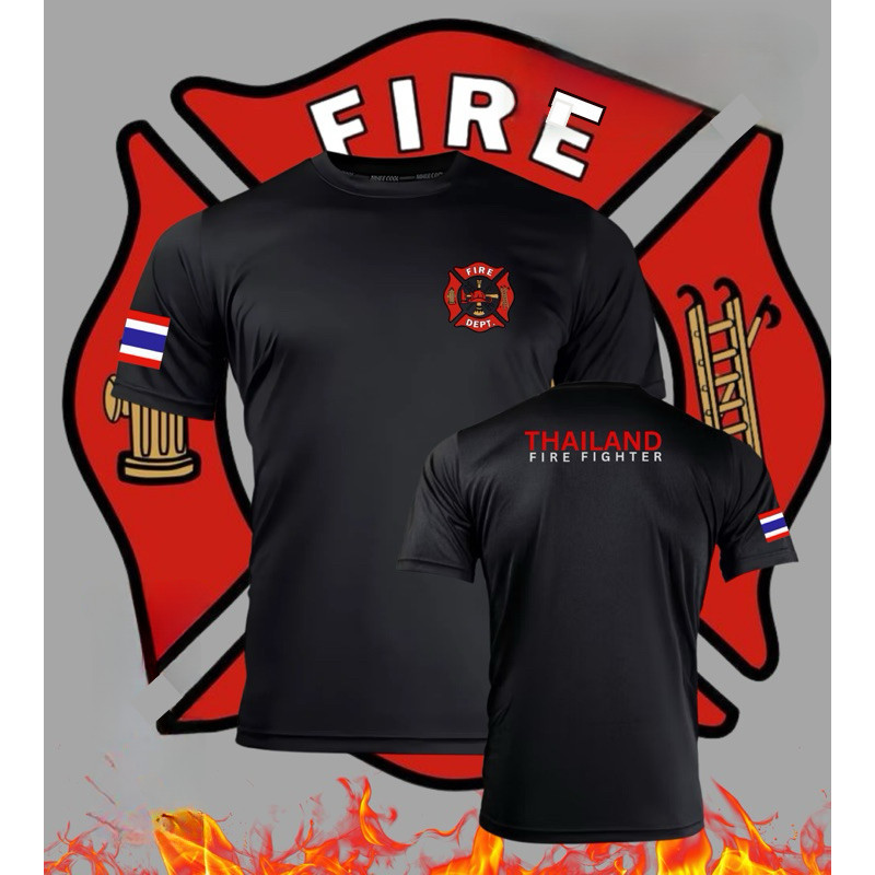 เสื้อยืดคอกลม FIRE พนักงานดับเพลิง แฟชั่นประจำวันใส่ได้ทุกโอกาส สำหรับทุกเพศ