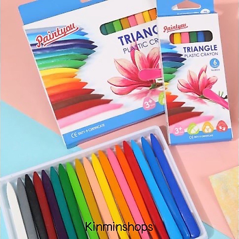 สีเทียน ปลอดสารพิษ สีเทียนแท่งสามเหลี่ยม มาตรฐานยุโรป PAINTYOU TRIANGLE PLASTIC CRAYON 6/12/18/24/36 สี  สีเทียนเด็ก
