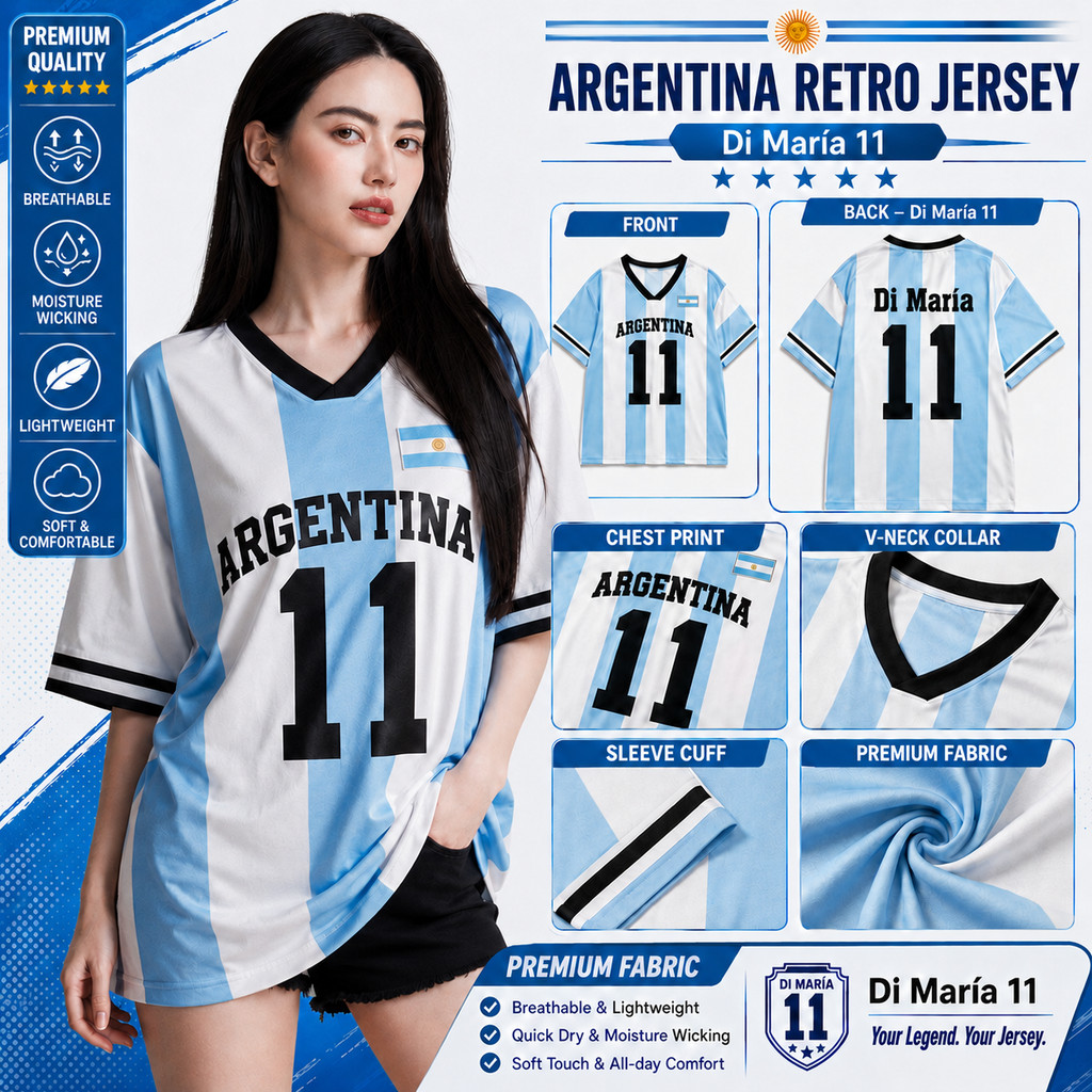 เสื้อยืดฟุตบอลสไตล์บราซิล ทรงโอเวอร์ไซซ์ คอวี ลายทางแนวตั้ง ใส่เที่ยวและเชียร์บอล