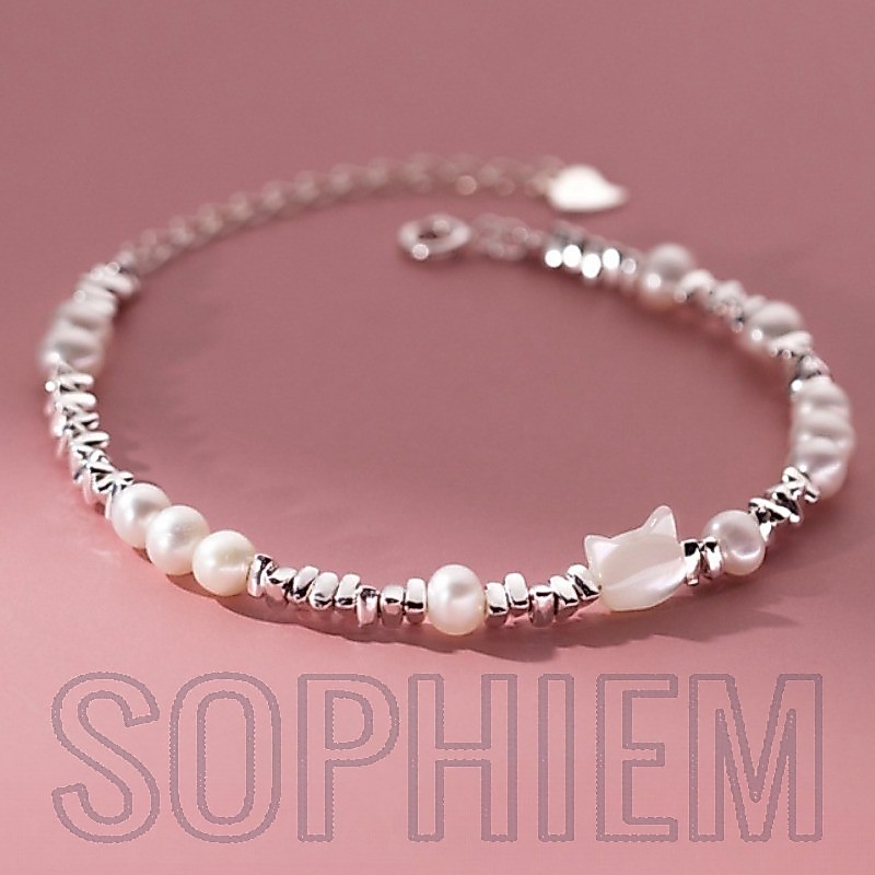 สร้อยข้อมือแมวมูนสโตนไม่สม่ําเสมอ - Silver สีหัวแมวมุก Handchain - Y2k, น่ารัก, ปรับได้, สง่างาม - เครื่องประดับการ์ตูนสัตว์ - ของขวัญวันวาเลนไทน์