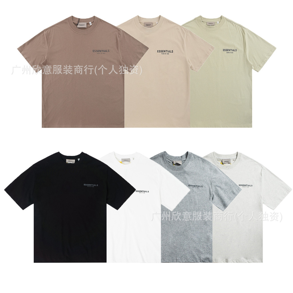 FOG FEAR OF GOD Double Line ESSENTIALS 1977 แขนสั้น American High Street เสื้อยืดคู่หลวมอินเทรนด์