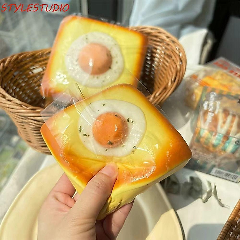STYLESTUDIO ของเล่นขนมปังบีบ, โฟมสมจริงไข่ทอดขนมปังปิ้ง Squishy, Creative Slow Rising Hand Relax Pinch Squishy Toast เด็กผู้ใหญ่