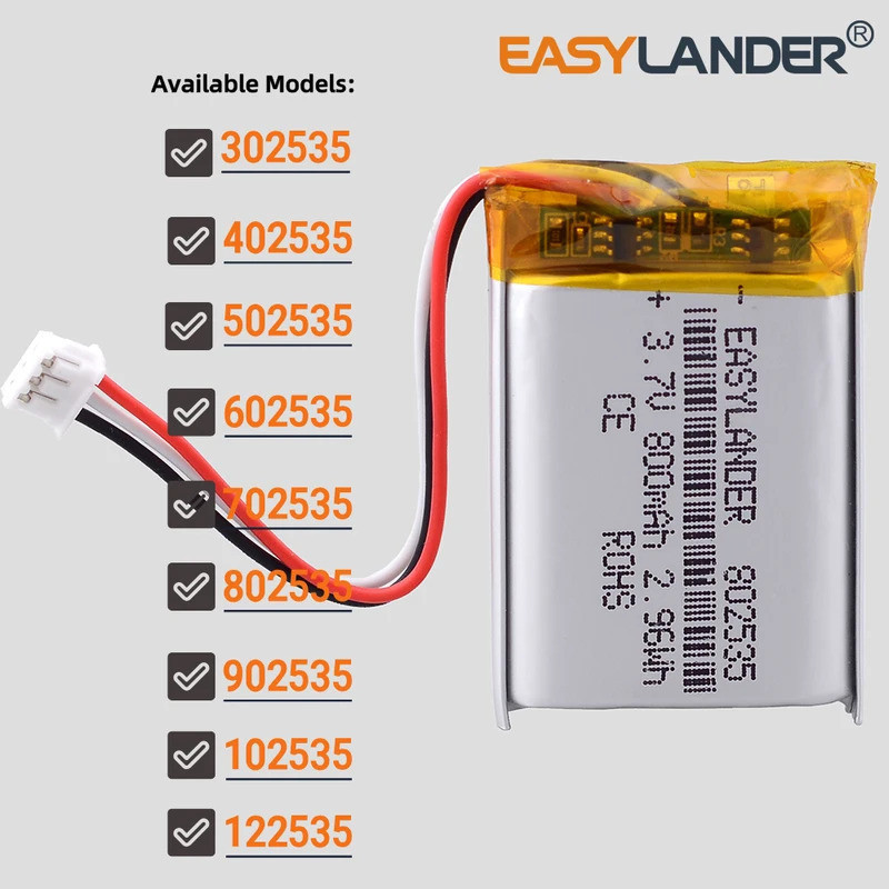 JST1.5mm 3Pin 302535 402535 502535 602535 702535 802535 902535 102535 แบตเตอรี่ Lipo แบตเตอรี่ลิเธีย
