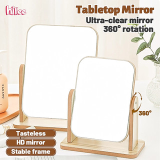 Rotatable Makeup Mirror Wooden Stand Foldable Rectangular Desk Face Mirror for Personal Grooming