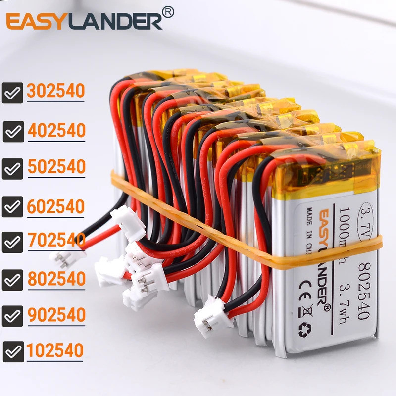 10 ชิ้น/ล็อต JST2.0 2P 3.7V 1300mAh 102540 แบตเตอรี่ลิเธียมโพลิเมอร์ Li-ion 302540 402540 502540 602