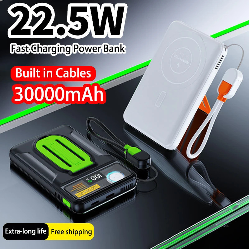 22.5W Magnetic Power Bank 30000mAh Wireless Fast Charging ภายนอกแบตเตอรี่สํารอง Turbine Cooling สําห