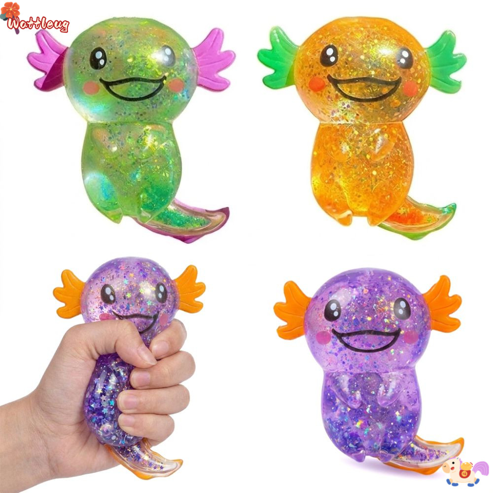 WATTLEUG Squishy Stress Glitter, Sugar Filled Soothing Texture Axolotl Squishy ของเล่น, รูปร่างน่ารั