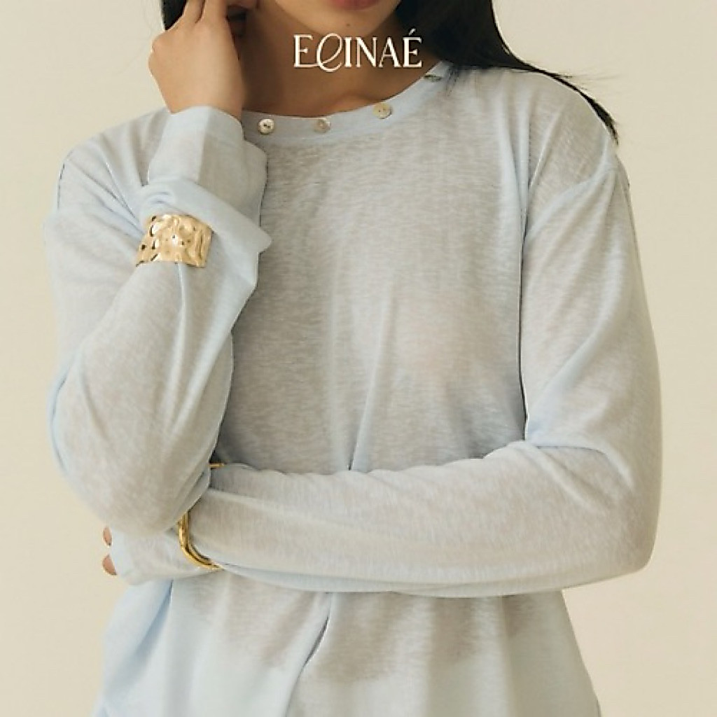 Elinae - Whisper Top - Blue เสื้อแขนยาวผ้า Lyocell สีฟ้า แต่งกระดุมหอยที่คอเสื้อ