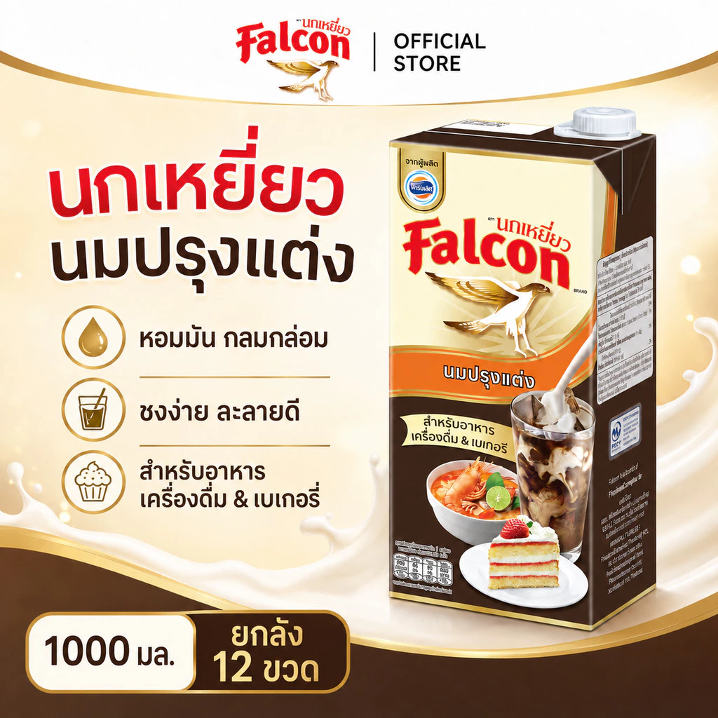 [ยกลัง] Falcon นมสด นมข้นจืด นกเหยี่ยว 1000 มล. [12กล่อง /ลัง][โค้ดลด20%+ส่งฟรี]