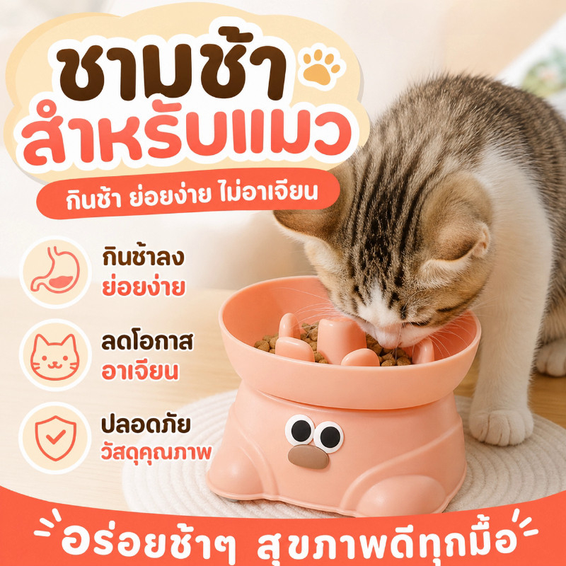 PawPals สาม มิติ ชามอาหารแมว ชามอาหารช้า ลดการกินไว ชามอาหารสุนัข ปรับความสูงได้