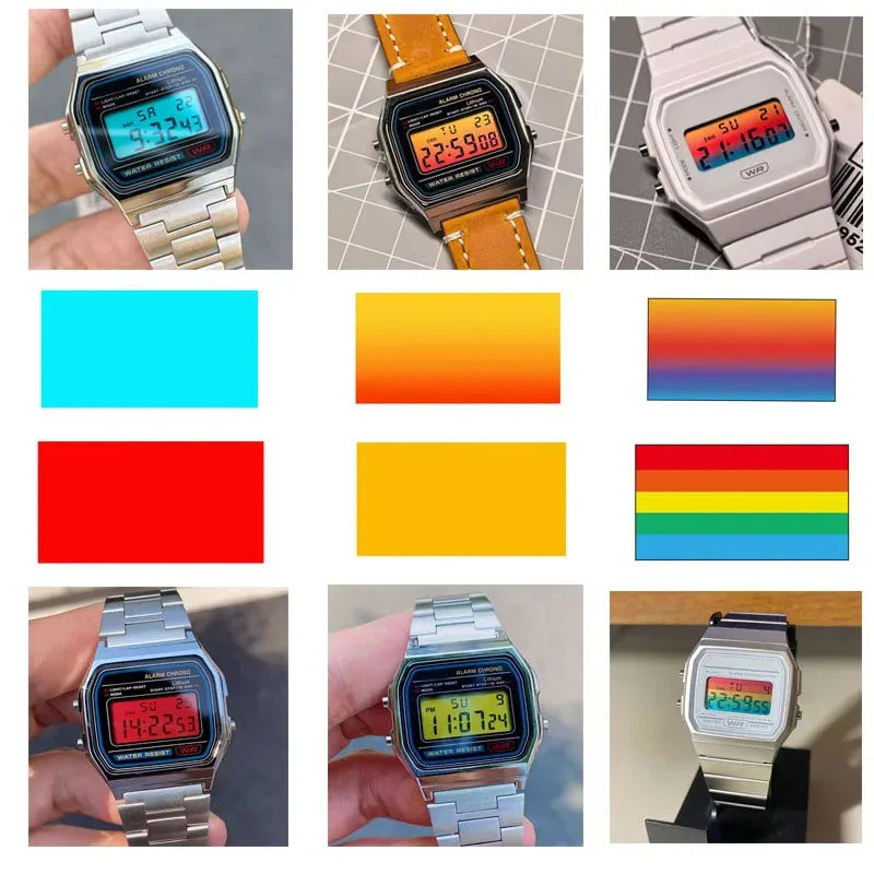 DIY ส่วนบุคคลหน้าจอ HD สติกเกอร์สีสันสดใส F-91W A158 A159 A168 จอแสดงผลสติกเกอร์ Mod หน้าจอการปรับเป