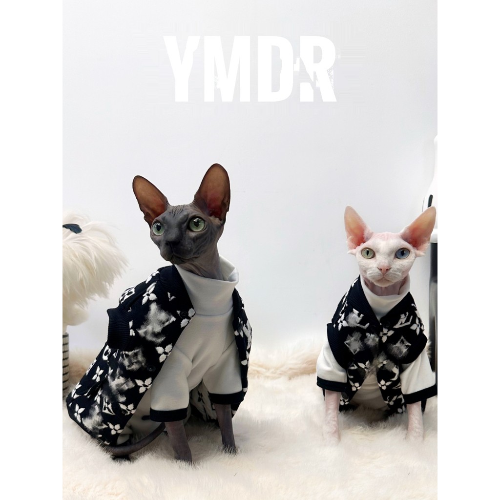YMDR Sphinx Hairless Cat แมวเยอรมันฤดูใบไม้ร่วงฤดูหนาวหนา Quilted Warm สีดําสีขาวเสื้อกั๊กผ้าฝ้ายแท้