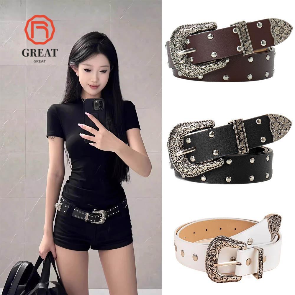GREATMY Rivet Belt, Y2k Retro Punk Belt, Gothic อเนกประสงค์อินเทรนด์ Pin Buckle Belt