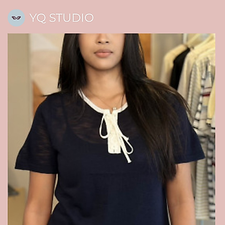 C130 YQ Korean Shop เสื้อดีเทลผูกโบว์ทูโทน ป้ายYQ