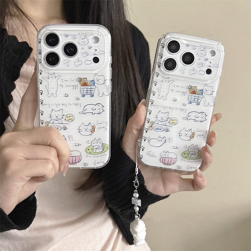 สําหรับiPhone 16 15 17 17 PRO MAXกรณีInsน่ารักสาวหัวใจโน้ตบุ๊คGraffiti Line Notepadแมว17Promax iPhon