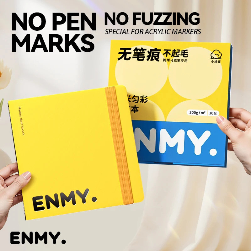 ENMY กระดาษสีน้ําใยฝ้าย 300g/㎡ กระดาษเครื่องหมายอะคริลิไม่มีเลือดออกศิลปะกระดาษสําหรับวาดโน๊ตบุ๊คสํา