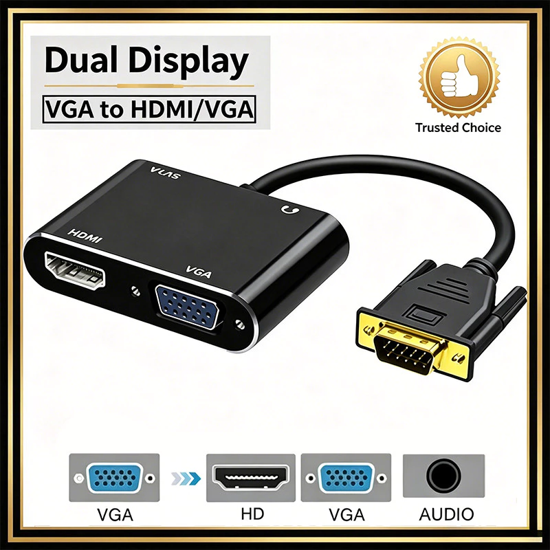VGA เป็น HDMI อะแดปเตอร์แยก และ VGA พร้อมเสียง 3.5 มม. รองรับจอแสดงผลคู่