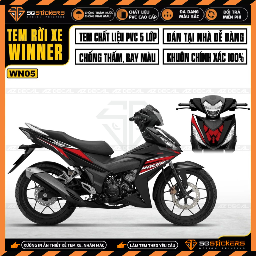 Winner V1 Racing 150 Motorcycle Remove Stamp | WN05 | รูปลอกพีวีซี 5 ชั้นกันน้ําคุณภาพสูง