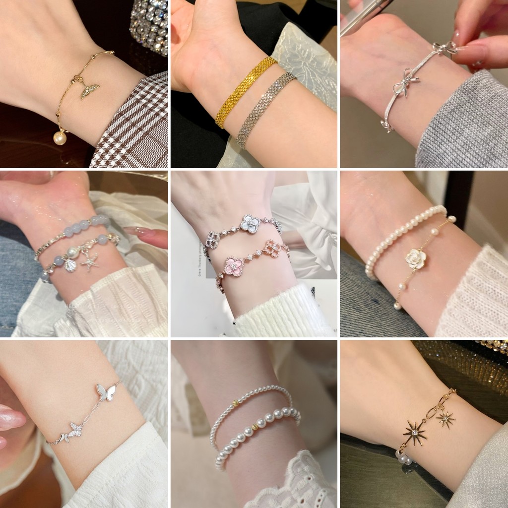 สร้อยข้อมือ ประดับมุก จี้ดอกไม้ y2k สไตล์เกาหลี แฟชั่น สไตล์ลำลอง มีหลายสไตล์ให้เลือก
