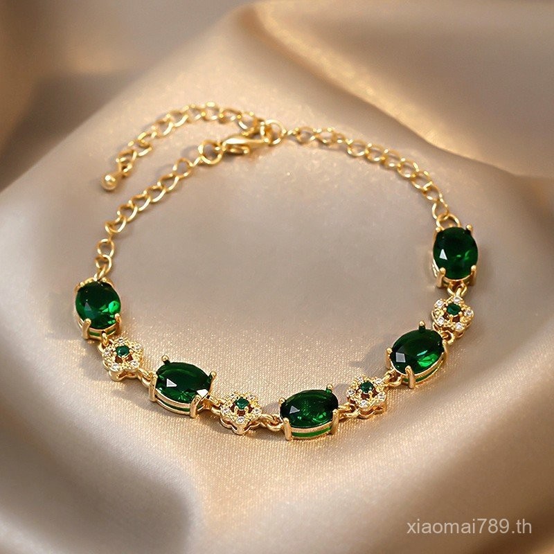 สร้อยข้อมือเพชรแซฟไฟร์ทรงไข่ ชุบทองแท้18K ออกแบบเรโทร หรูหราและสวมใส่ง่าย