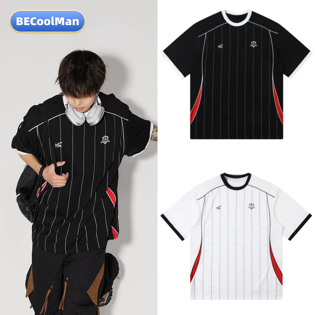 BECoolMan-เสื้อยืดลายทางสไตล์อเมริกัน  ฮิปฮอป  หล่อ  หลวม