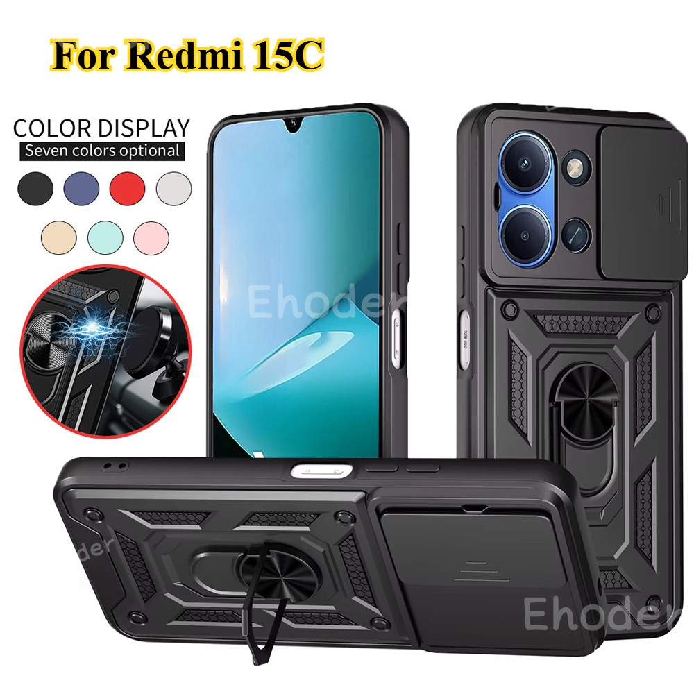 ปลอกสําหรับ Redmi 15C 4G POCOC85 5G 2025 สไลด์กล้องเลนส์ป้องกันกรณีสําหรับ Redmi15C 15 C Mi POCO C85 เกราะกันกระแทกฝาครอบโทรศัพท์ผู้ถือรถแม่เหล็ก