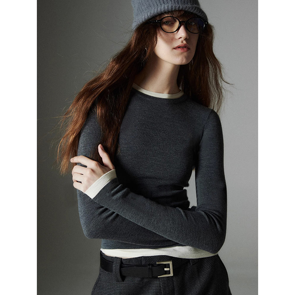 เสื้อ sweater sculptor sweater ชุดเสื้อคลุมผ้าขนสัตว์คุณภาพสูง แบบคอกลม 2 ชิ้น-set