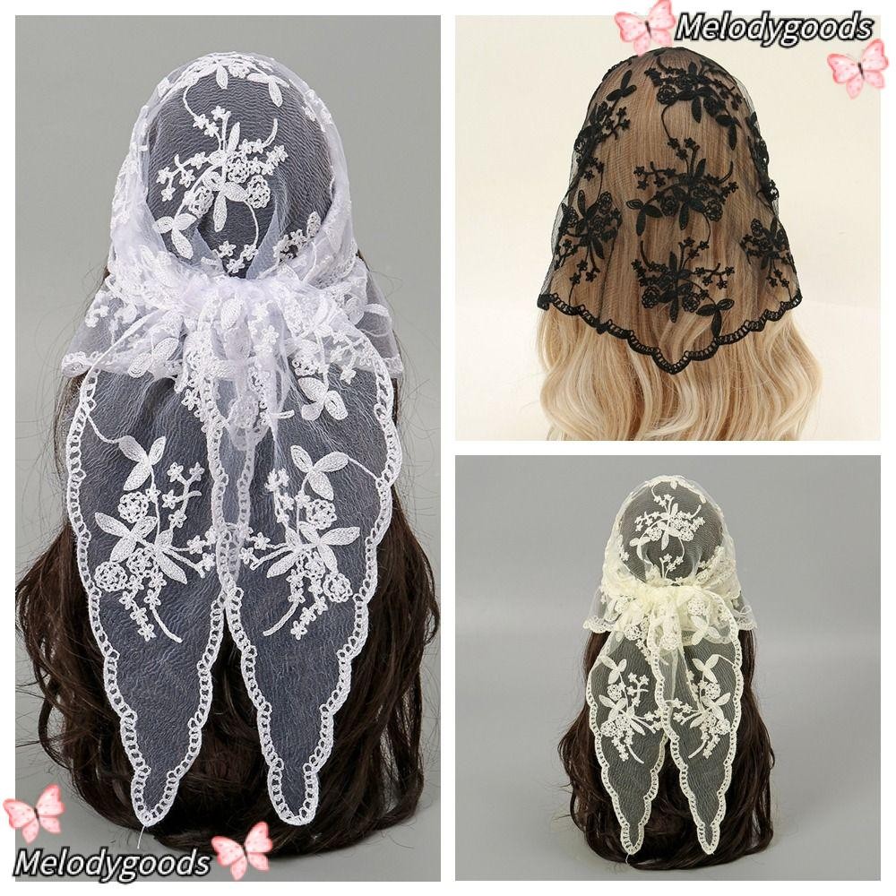 MELODG ผ้าพันคอแบบลูกไม้ ทรงสามเหลี่ยม Bandana สไตล์วินเทจสำหรับผู้หญิง